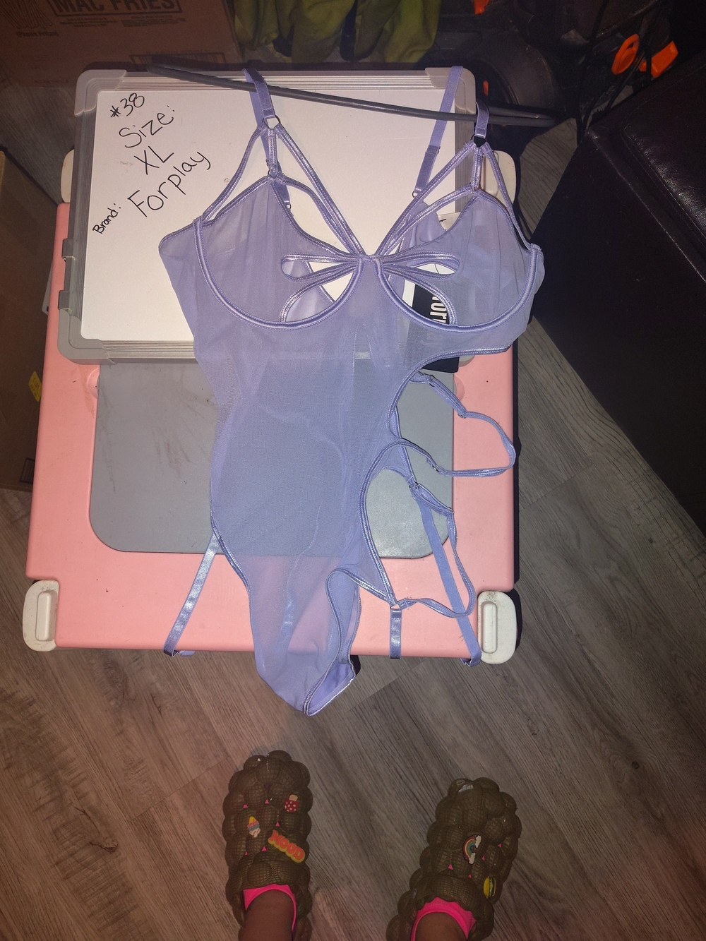 Forplay Lavender Sheer Strappy Cut-Out Bodysuit